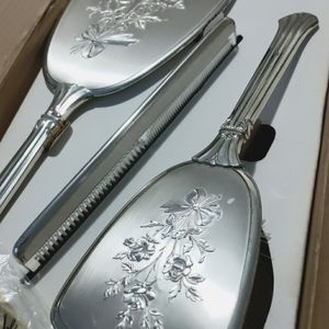 Vintage 3 Piece Vanity Set Brush Comb & Mirror Glove Silver Co 1950s